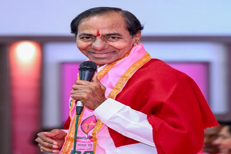 Hyderabad: Former chief minister of Telangana and BRS President K Chandrashekar Rao addresses party members during a meeting at the party office, in Hyderabad
