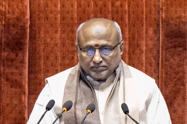 Rajya Sabha Chairman C.P. Radhakrishnan conducts proceedings in the House during the Budget session of Parliament, in New Delhi