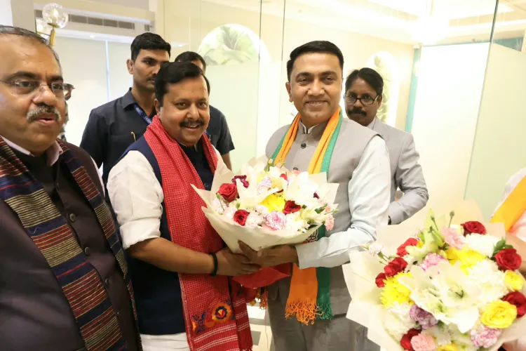 BJP National President Nitin Nabin being felicitated by Goa Chief Minister Pramod Sawant upon his arrival, in Goa