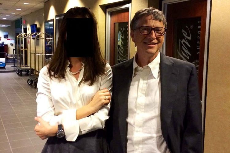 Bill Gates with woman whose identity is obscured, as appeared in DOJ-released files