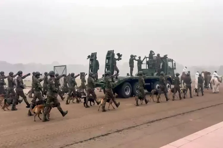 An animal contingent of the Remount & Veterinary Corps marching in Republic Day Parade