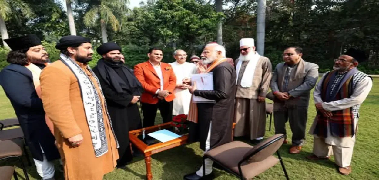 Prime Minister Narendra Modi meeting a delegation of Sufis in Delhi