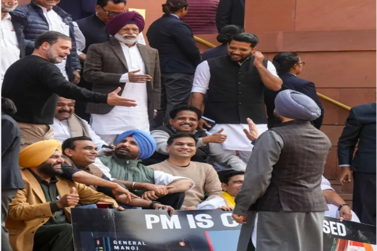 New Delhi: Union Minister of State Ravneet Singh Bittu, right, in a conversation with Leader of Opposition in the Lok Sabha Rahul Gandhi during the Budget Session of Parliament, in New Delhi
