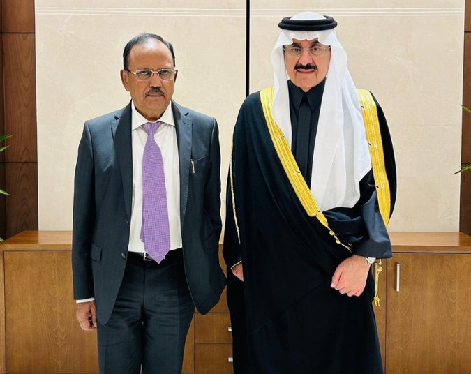 National Security Advisor Ajit Doval met Saudi Minister of State, Member of the Cabinet, and National Security Adviser, Musaed bin Mohammed Al-Aiban, during his visit to the country