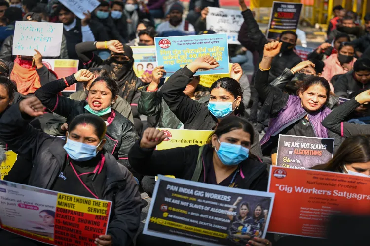 Ride-hailing app-based transport workers held a protest at Jantar Mantar