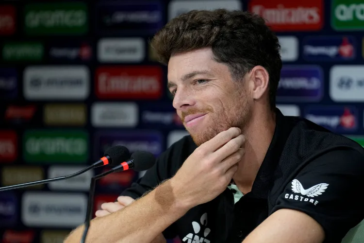 New Zealand's captain Mitchel Santner addresses a press conference ahead of an ICC Men's T20 World Cup 2026 cricket match between Afghanistan and New Zealand, at MA Chidambaram Stadium, in Chennai, Tamil Nadu
