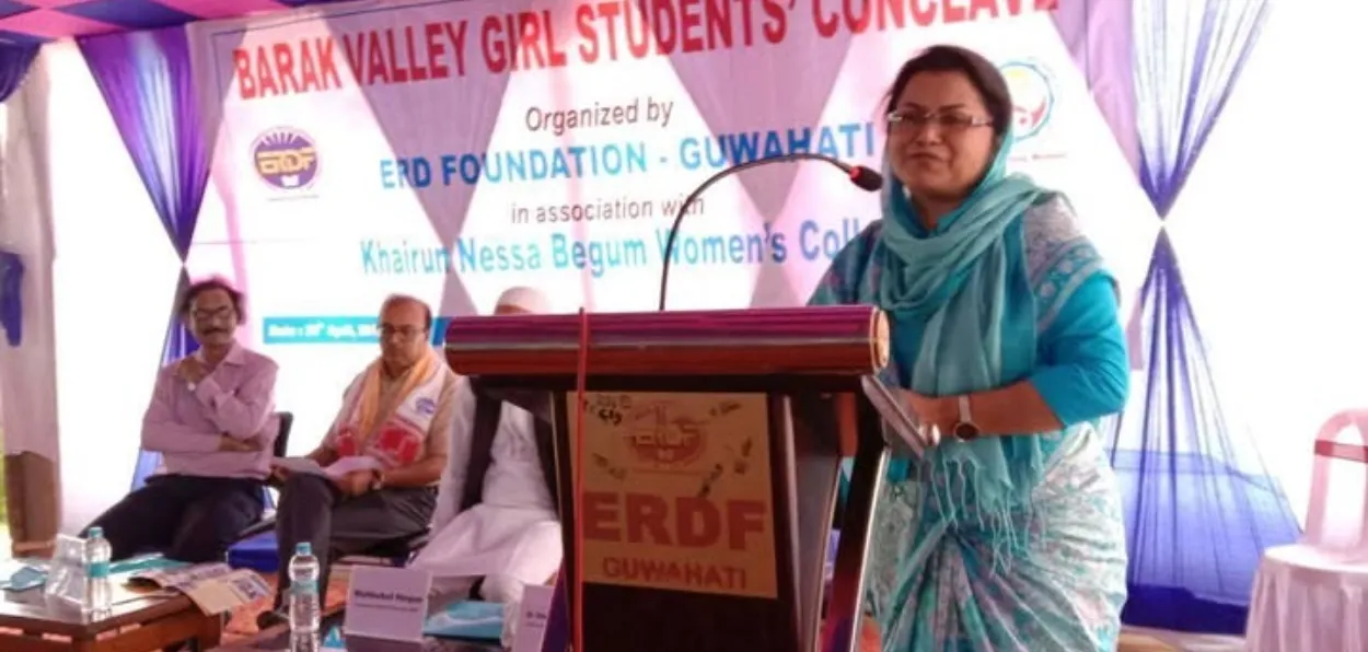 Prof Shaheen Ara Begum adressing students of Barak Valley school