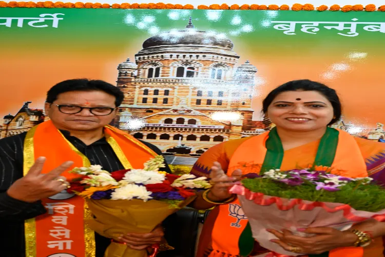 BJP leader Ritu Tawde, Mumbai mayoral candidate, and Shiv Sena leader Sanjay Shankar Ghadi, deputy mayoral candidate, at the BMC headquarters, in Mumbai