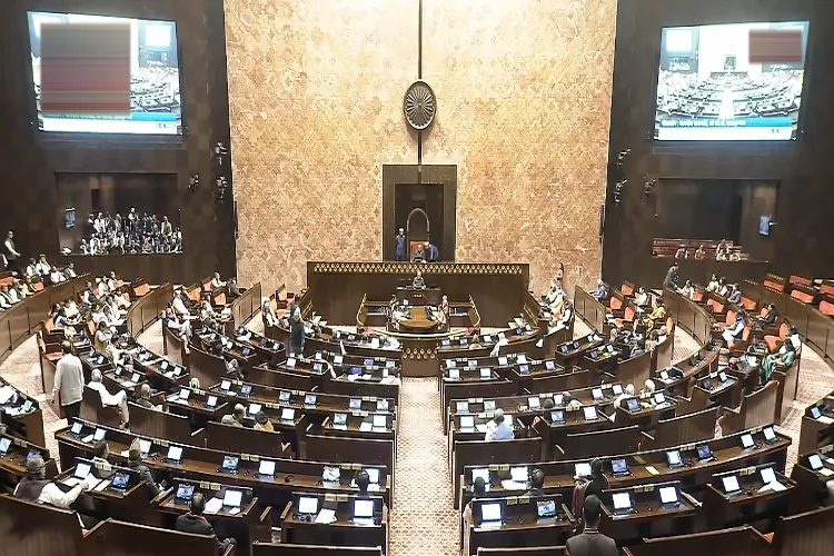 Rajya Sabha Chairman CP Radhakrishnan conducts proceedings in the House during the Budget session of Parliament, in New Delhi