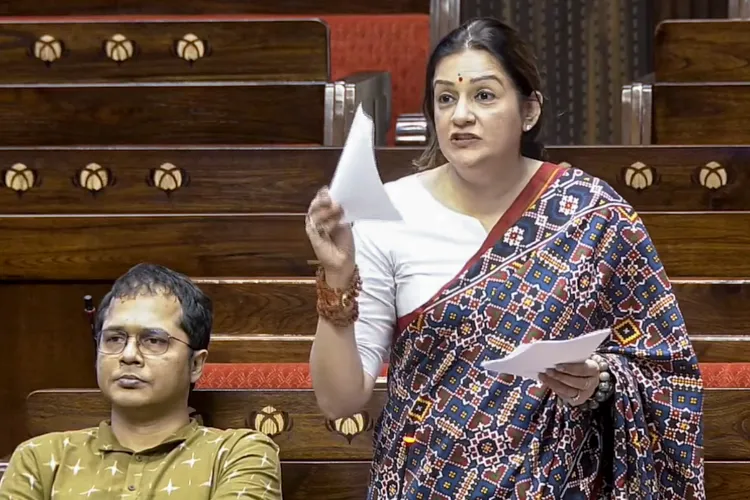 Shiv Sena (UBT) MP Priyanka Chaturvedi speaks in the Rajya Sabha during the Budget session of Parliament, in New Delhi