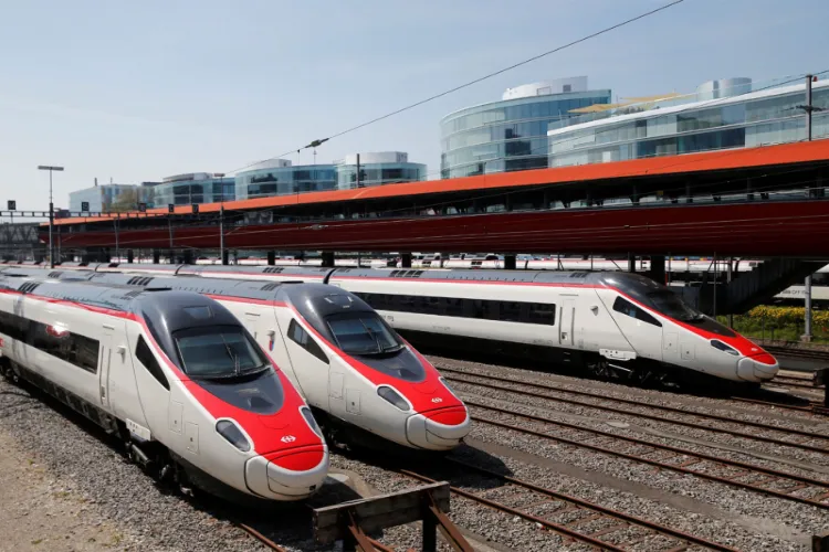 Swiss Rail (SBB - CFF) trains are pictured in the station in Geneva, Switzerland 