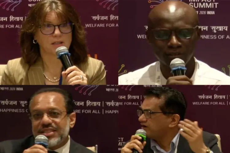 Panelists at a session during the AI India Impact Summit on Feb 17, 2026