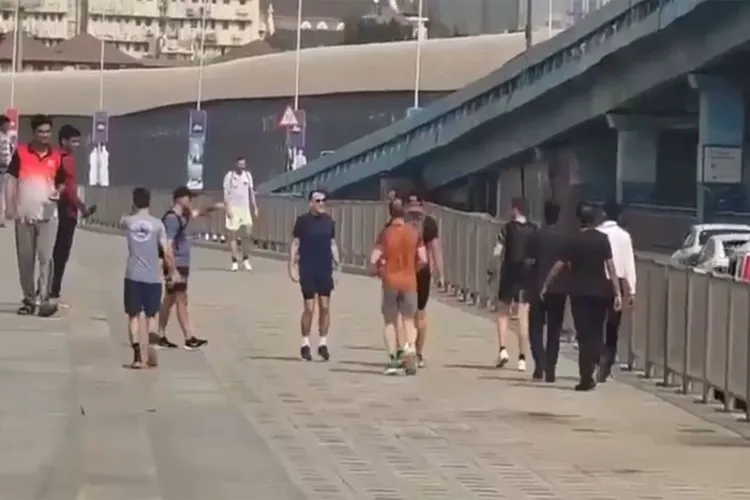 French President Emmanuel Macron surprised the Mumbaikers by joining the rush of morning walkers in the city.