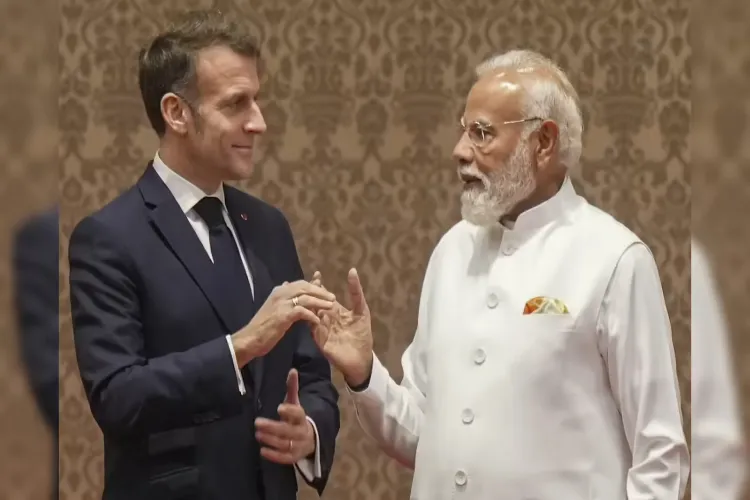 French President Emmanuel Macron with Prime Minister Narensra Modi