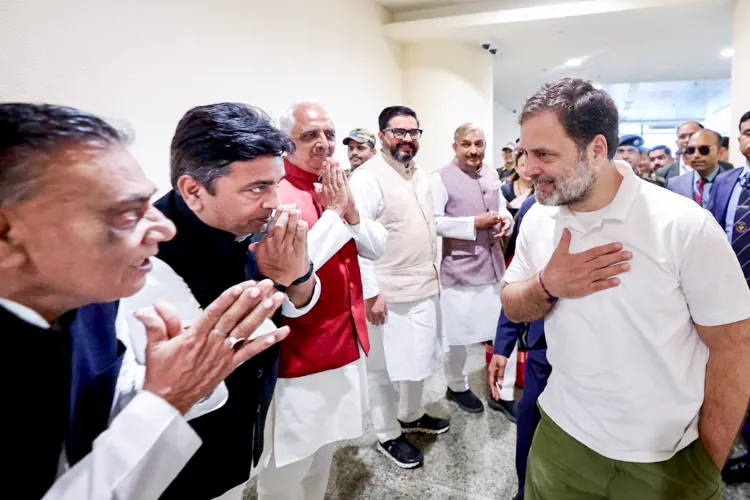 Leader of Opposition in Lok Sabha Rahul Gandhi is being greeted upon his arrival at Chaudhary Charan Singh International Airport, in Lucknow