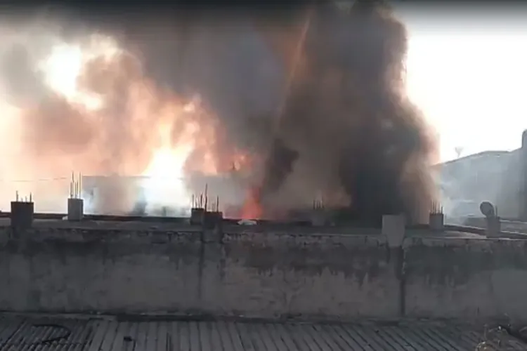A massive fire broke out at a scrap warehouse in Rajasthan's Khairthal district 