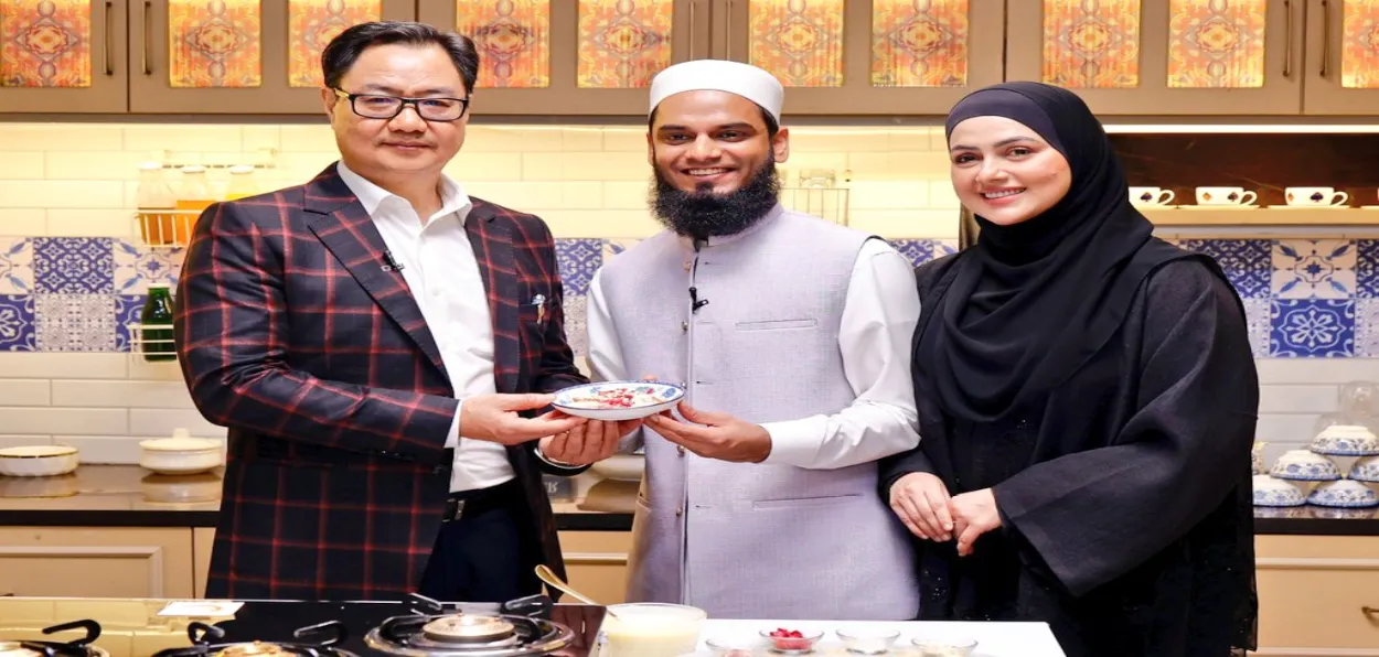 Minister for Minority Affairs Kiren Rijiju with Mufti Saiyad Anas and Sana Khan on their show