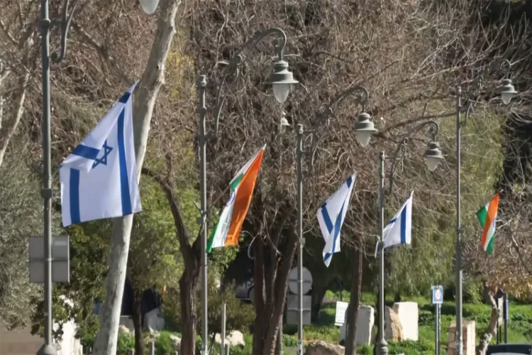 Israel and India flags in Jerusalem ahead of PM Modi's Israel visit