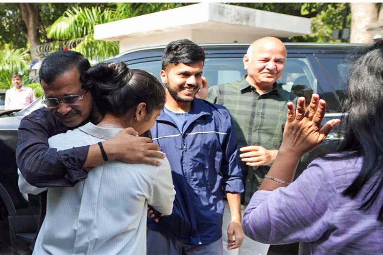 Family of AAP convenor and former Delhi Chief Minister Arvind Kejriwal welcomes him as he, along with former Deputy CM Manish Sisodia