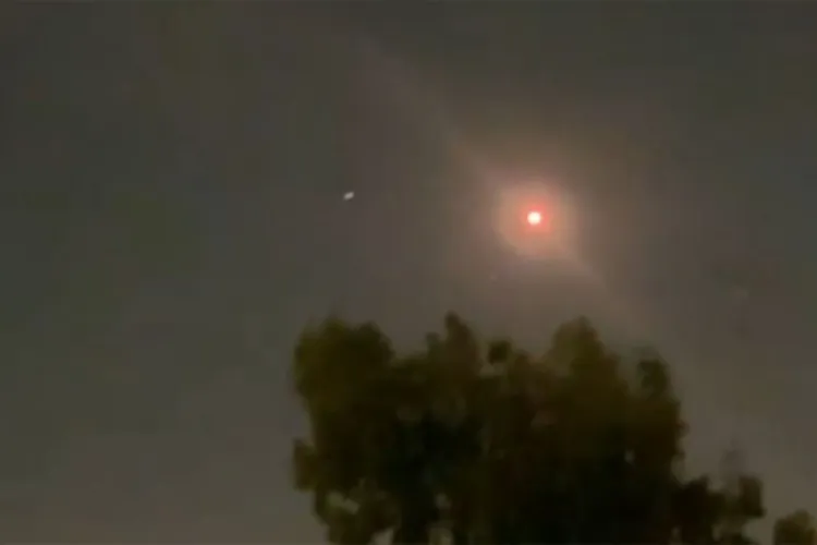 Israeli interceptors in the skies during an Iranian missile barrage 