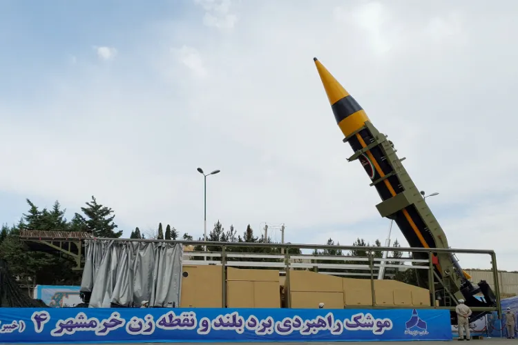 A new fourth-generation Iranian surface-to-surface ballistic missile called Khaibar with an estimated range of about 2,000 km, unveiled by Iran’s defence ministry in Tehran, Iran. 