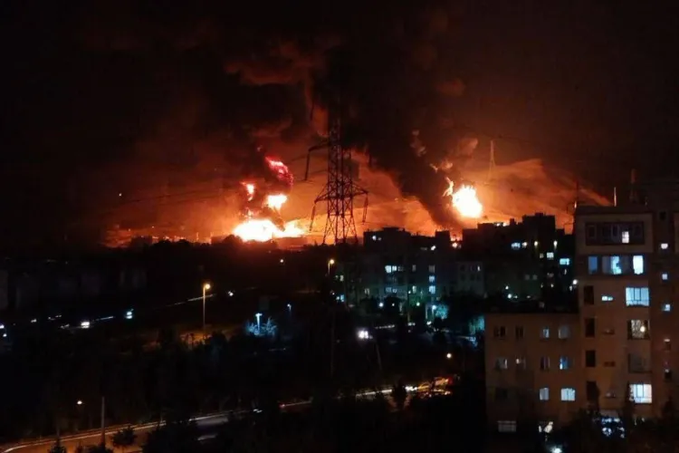A building on fire in Tehran
