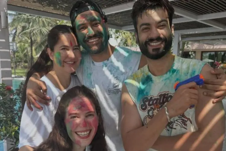 Katrina Kaif, Vicky Kaushal with their siblings Sunny Kaushal and isabella Kaif celebrating the festival of Holi