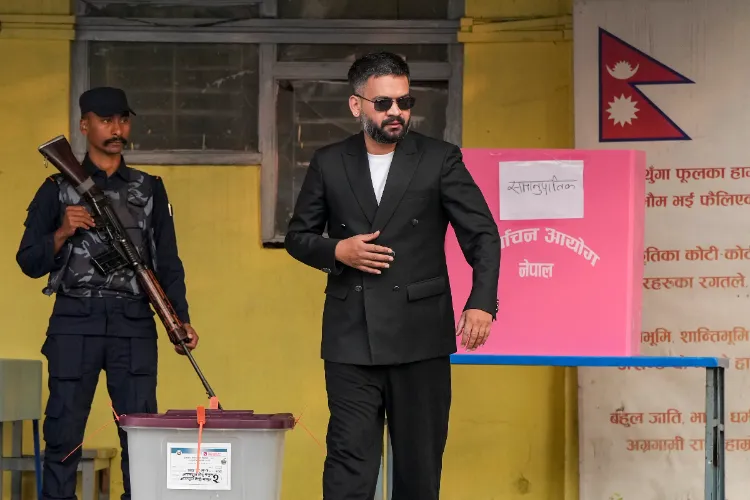Kathmandu: Rastriya Swatantra Party (RSP) prime ministerial candidate and former Kathmandu Mayor Balendra Shah while casting his vote in the Nepal general elections, in Kathmandu, Nepal
