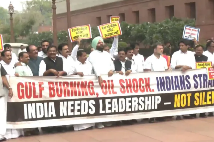 INDIA bloc MPs protest outside the Parliament 
