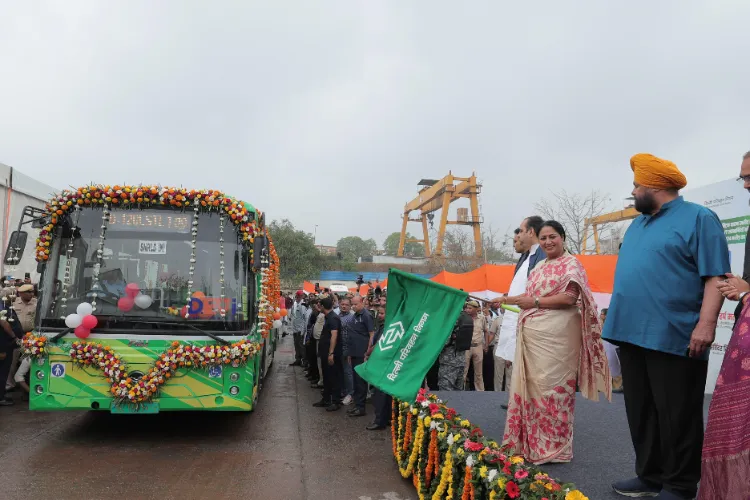 Delhi Chief Minister Rekha Gupta  flagged off 300 new electric vehicle (EV) buses in the national capital