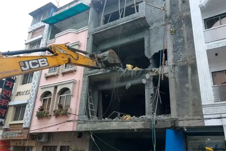 Illegal structure being demolished 
