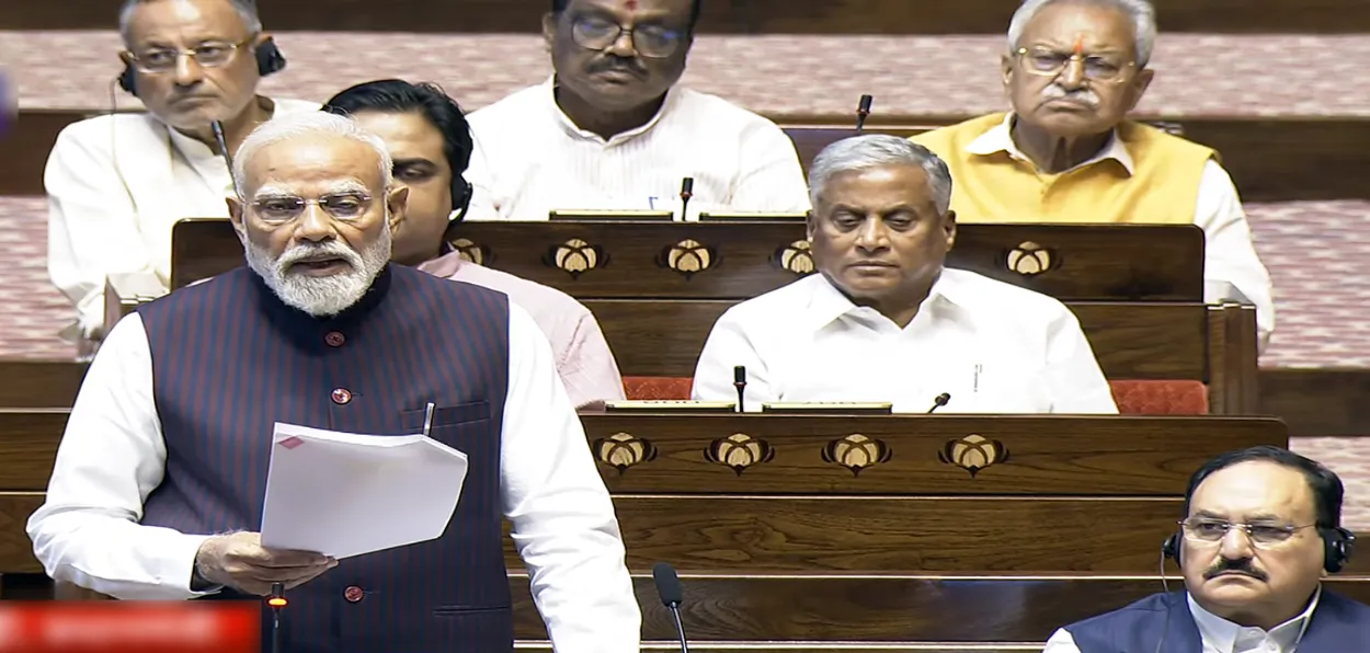 Prime Minister Narendra Modi speaking in Rajya Sabha
