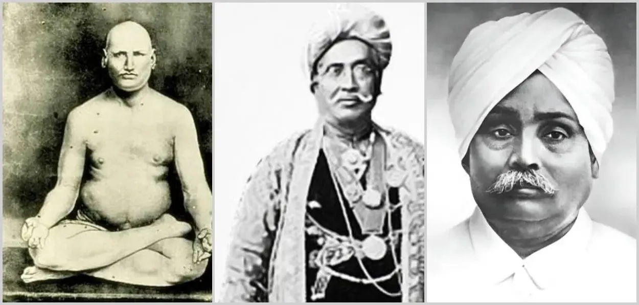 Sir Syed Ahmad's non-Muslim friends: Swami Dayanand Swaraswati, Raja Jai ​​Kishan Das, and Lala Lajpat Rai