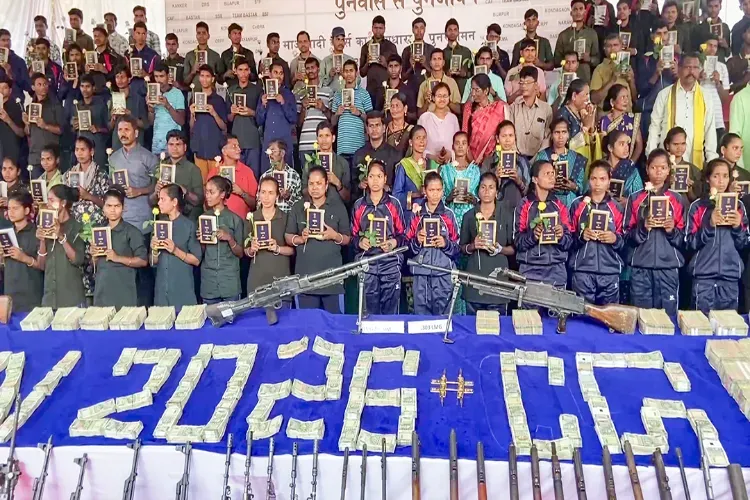 108 Naxals after surrendering weapons, cash, and gold in Jagdalpur, Wednesday