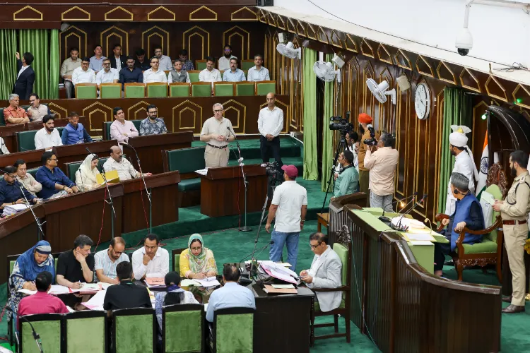 Jammu and Kashmir Chief Minister Omar Abdullah speaks during the Budget session of the state Legislative Assembly, in Jammu
