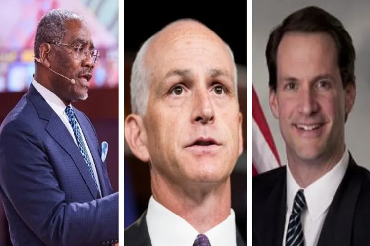 From Left to Right: US Democratic lawmakers Rep. Gregory Meeks, Rep. Adam Smith, and Rep. Jim Himes