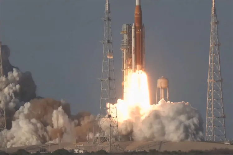 Artemis II lifts off from Kennedy Space Center in Florida, marking the start of a historic mission around the Moon. 