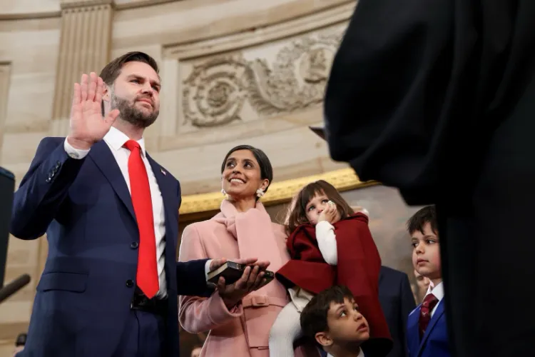 US Vice President J D Vance taking oath of the office as his wife Usha and children look on