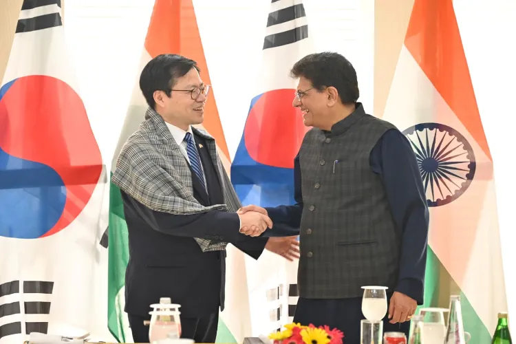 Union Minister of Commerce and Industry Piyush Goyal with his South Korean counterpart, Yeo Han-koo,