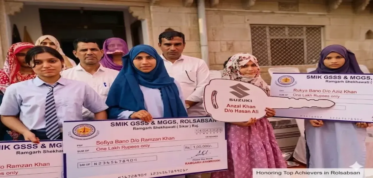 Anzal Khan holding the car keys and others showing their cheques