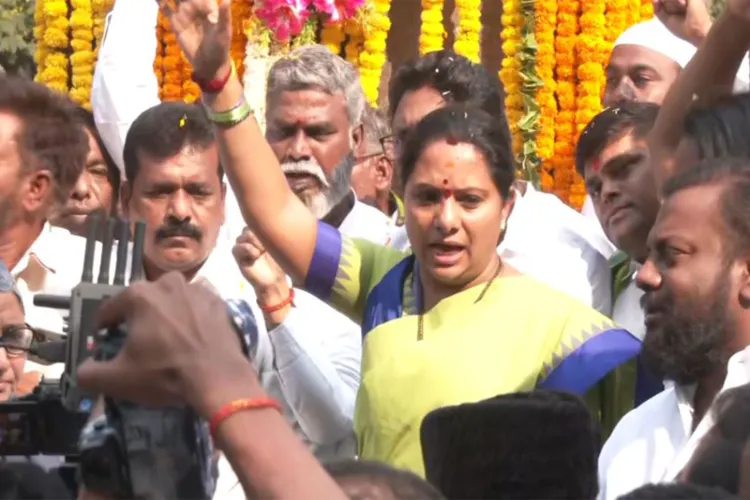 Telangana Jagruthi chief K Kavitha at Gun Park