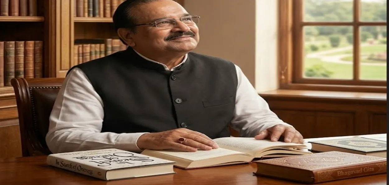 Moosa Raza with his book