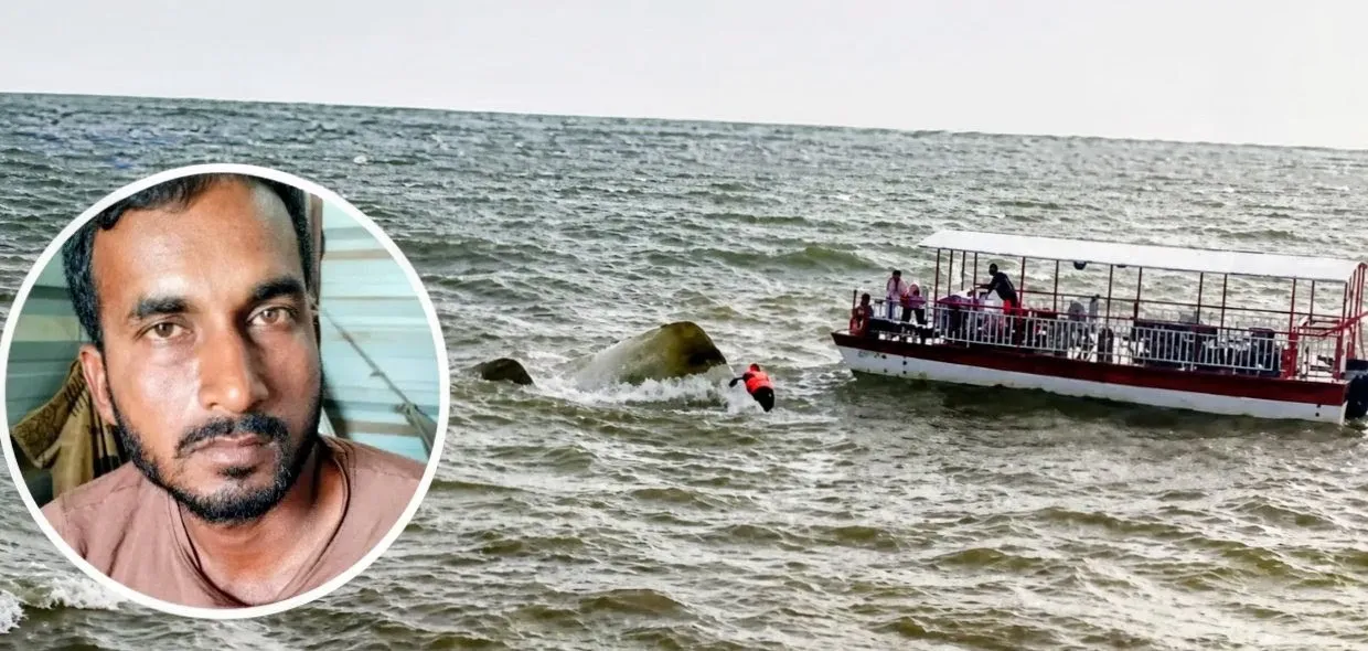 Ramzan (Inset) and rescue boat in the backdrop
