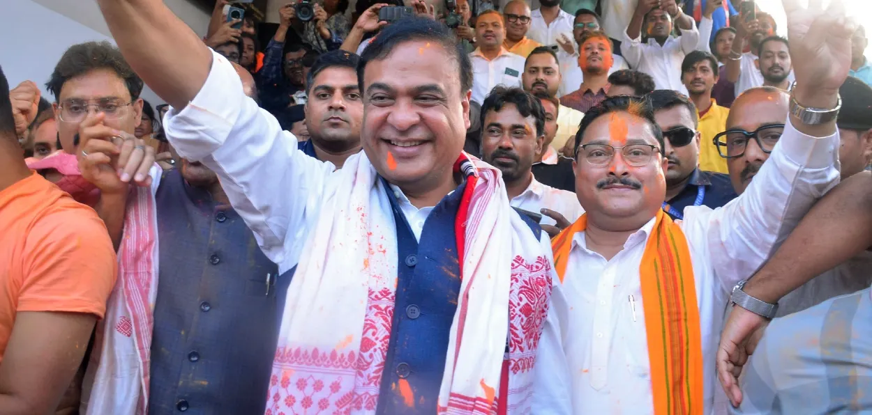 Himanta Biswa Sarma celebrating his success after his party won a landslide victory