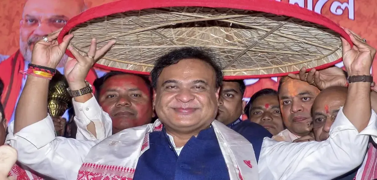 Himanta Biswa Sarma celebrating his party's success in the Assembly Election