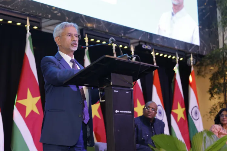 External Affairs Minister S Jaishankar addresses the ‘Partnership for Progress’ programme in Paramaribo.