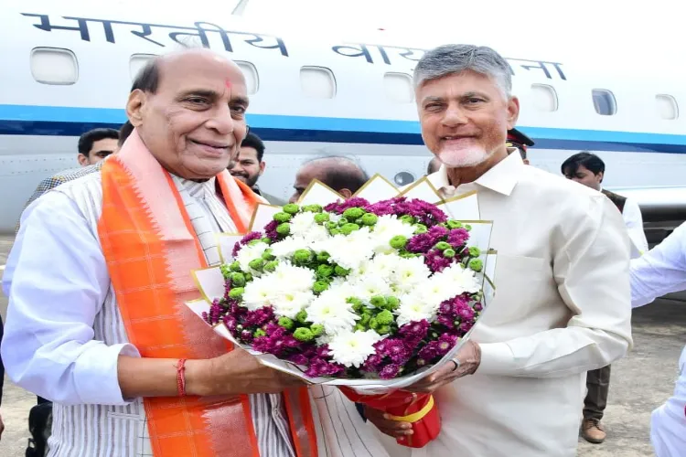 Defence Minister Rajnath Singh with Andhra Pradesh CM Chandra Babu Naidu