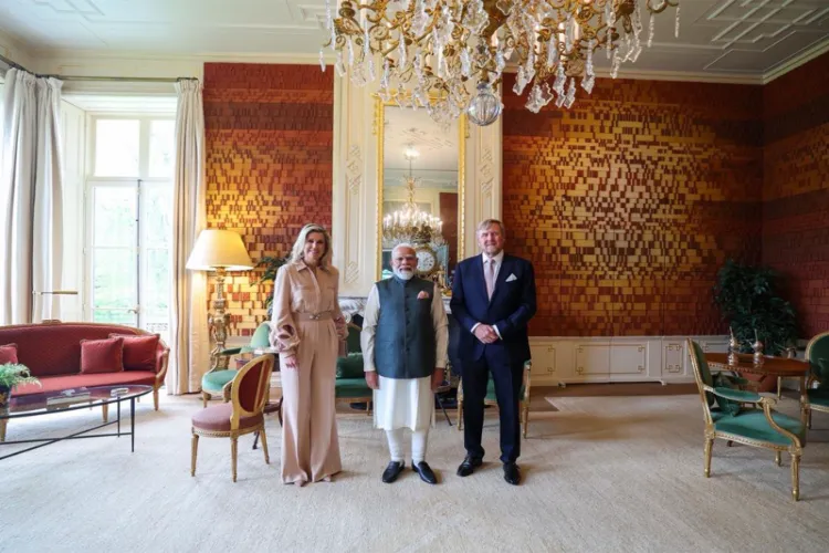 Prime Minister Narendra Modi with King Willem-Alexander and Queen Maxima of the Netherlands at Palace Huis ten Bosch in The Hague