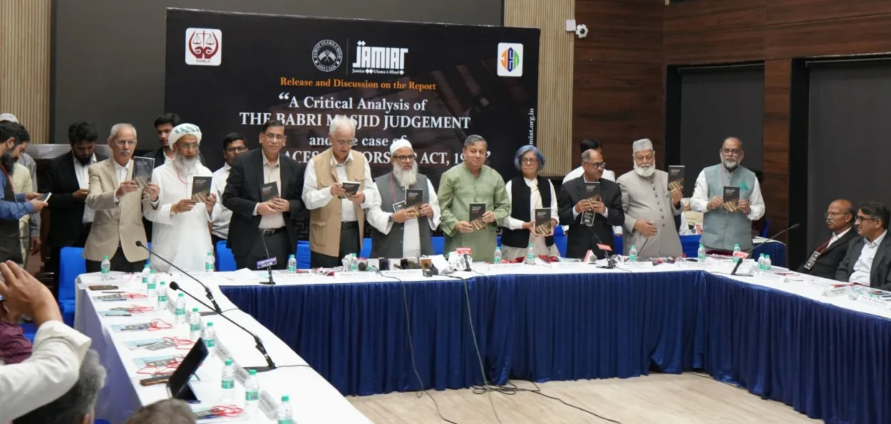 Dr Faizan Mustafa (Third from left in black Coat) with others at the event of Jamiat e ulema Hind
