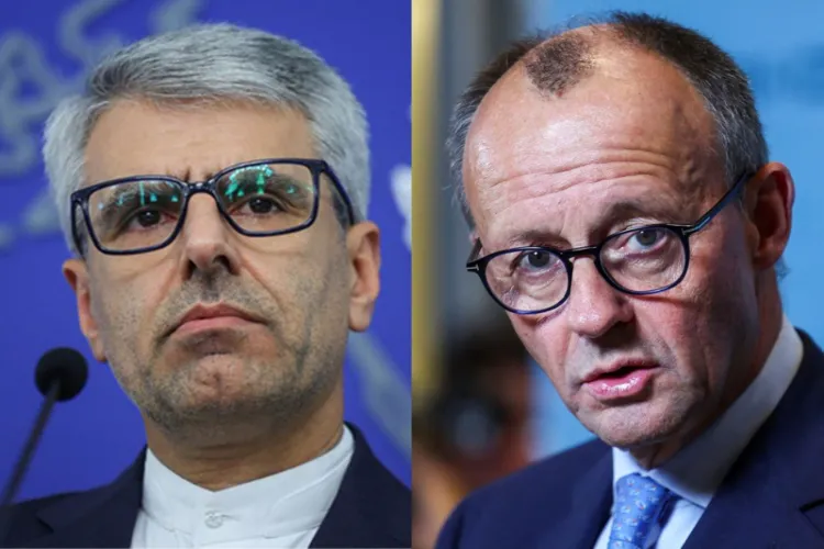 Iranian Foreign Ministry Spokesman Esmail Baqaei and German Chancellor Friedrich Merz 